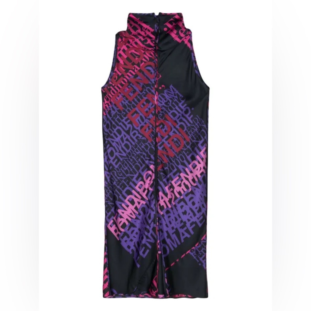 FENDI 2009s Logo Print Silk Dress Made in Italy